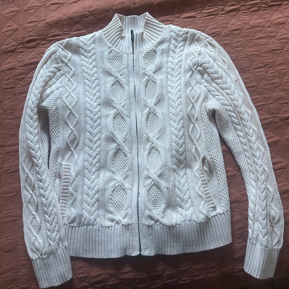 L.L. Bean Women's Cream Cable Knit Cardigan